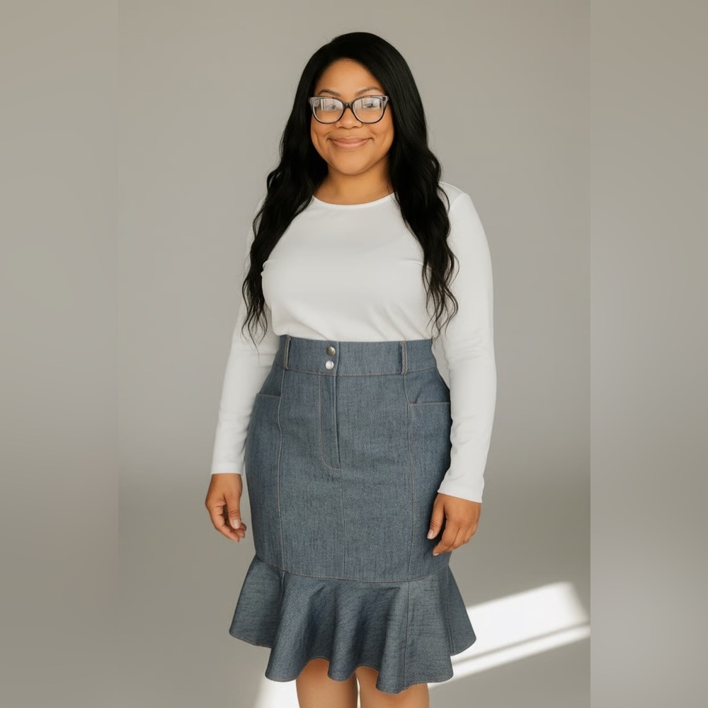 Carol Wren- Denim Fitted Flared Skirt-Formal/Casual Wear (size 14)